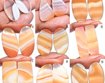 100% Natural Orange Banded Agate Smooth Pair| Matching Gemstone Set | Oval/Pear/Square Shape Loose Crystal For Earring Projects