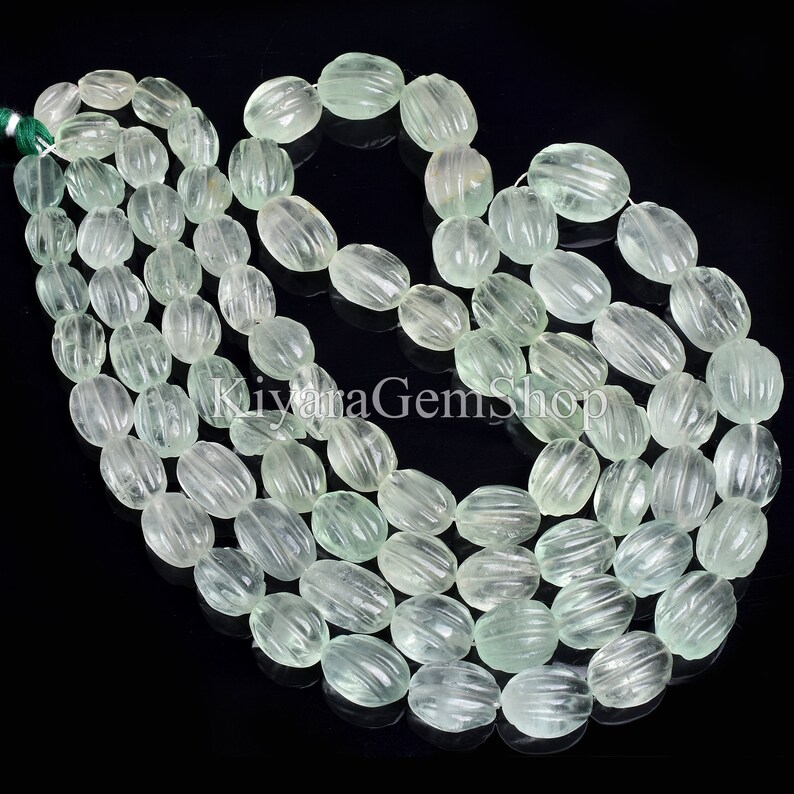 Fluorite Gemstone Beads Natural Green Fluorite Oval Carved Shape Beads Fluorite Carving Beads Semi Precious Beads