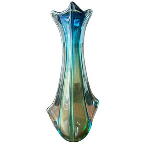 Vintage Murano Seguso Multicolored Art Glass Vase Blue Green