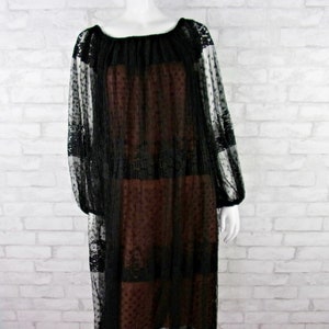 Vintage Illusion Lace Dress, Sheer Black Dress, Tiered Lace Dress, Romantic Dress, Peasant Dress, Witchy Dress, Flowy Flounce Dress, Midi