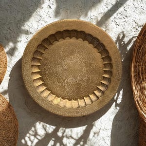 Vintage Hand Etched Brass Tray India, Extra Large Round Wall Art, Intricate Design, Boho Antique Home Decor