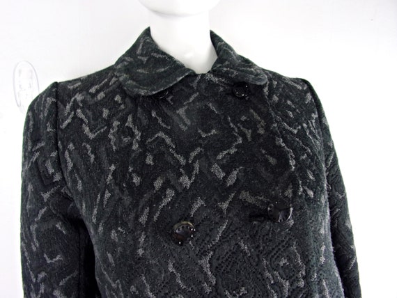 Vintage Swing Coat Wool Fox Fur Trimmed Abstract … - image 9