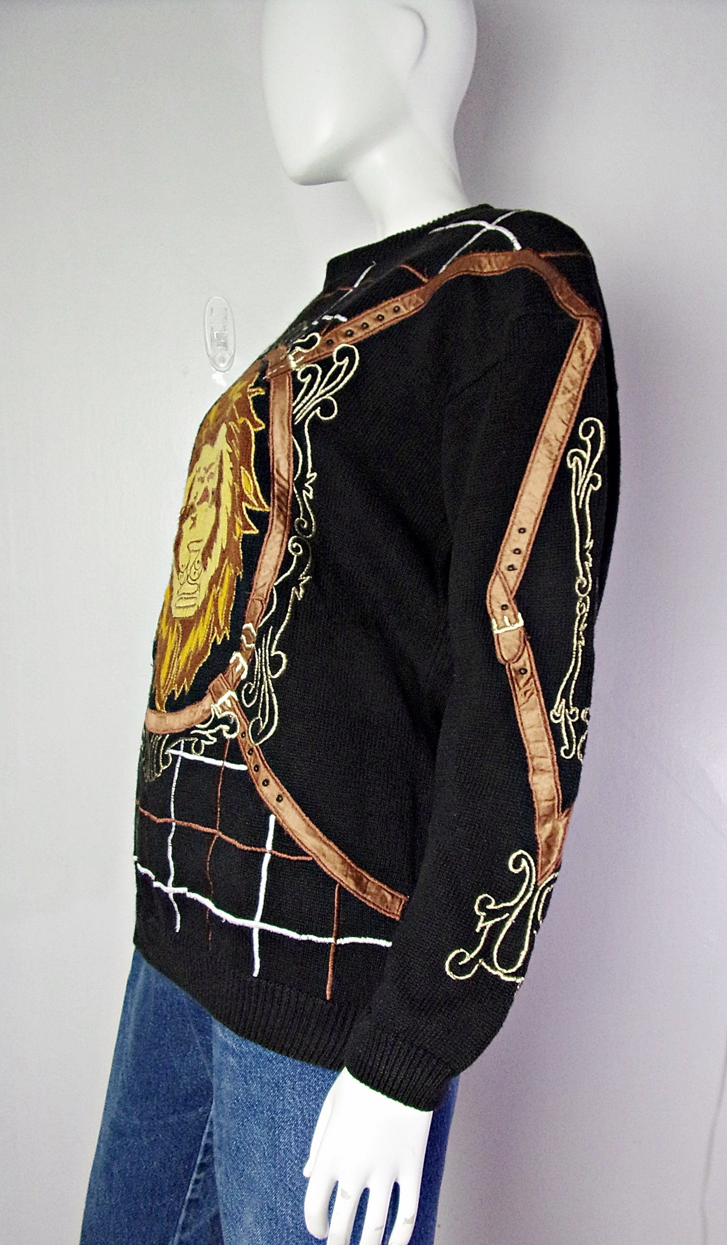 90’s Black and Yellow Leopard Print Sweater by Angelica Val