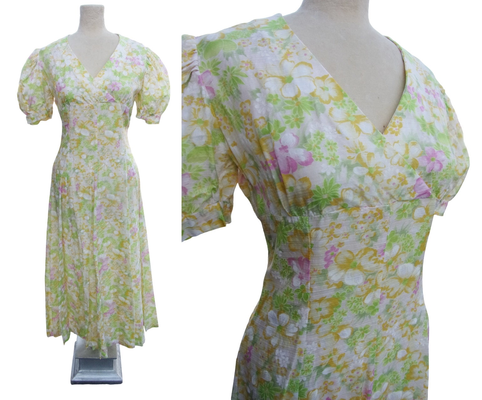 Vintage Floral Maxi Dress Wrap Empire Waist 1930s 1940s Style 1970s ...