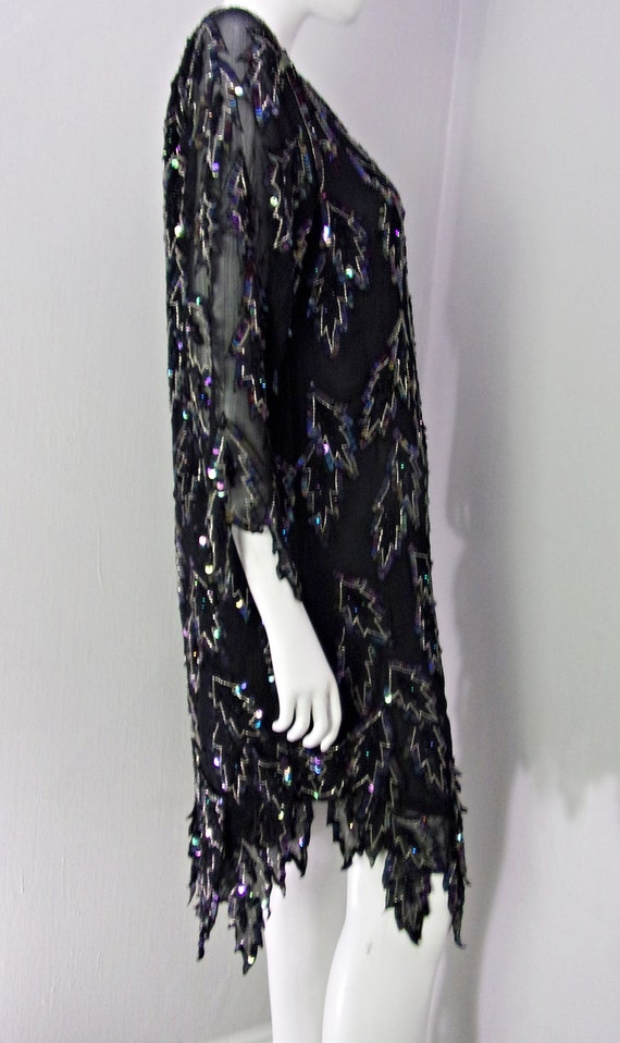 Vintage 80s Sequin Beaded Party Dress, NYE Beaded… - image 3