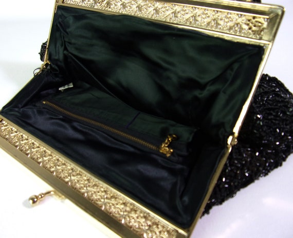 Vintage Evening Bag Purse Black Beaded Gold Filig… - image 8
