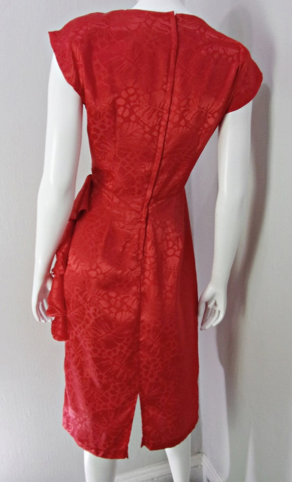 Vintage Silky Party Dress 80s does 40s RED Tropic… - image 4