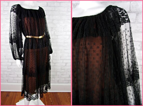 Vintage BOHO Lace Dress Tent Peasant BLACK Anthony