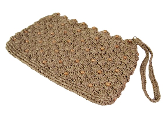 Vintage BOHO Purse Handbag Wristlet Woven Raffia … - image 1