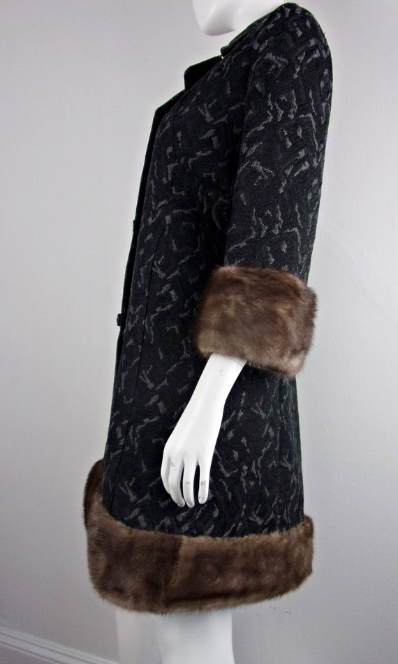 Vintage Swing Coat Wool Fox Fur Trimmed Abstract … - image 6