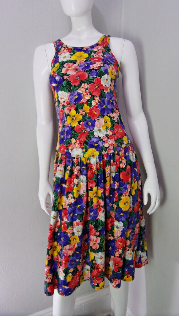 Vintage 80s Dress, Floral Dress, Watercolor Flora… - image 2