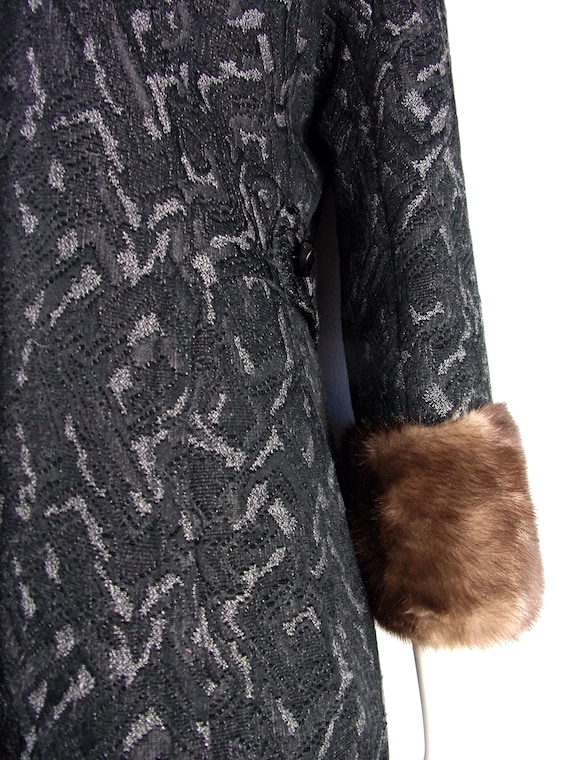 Vintage Swing Coat Wool Fox Fur Trimmed Abstract … - image 4