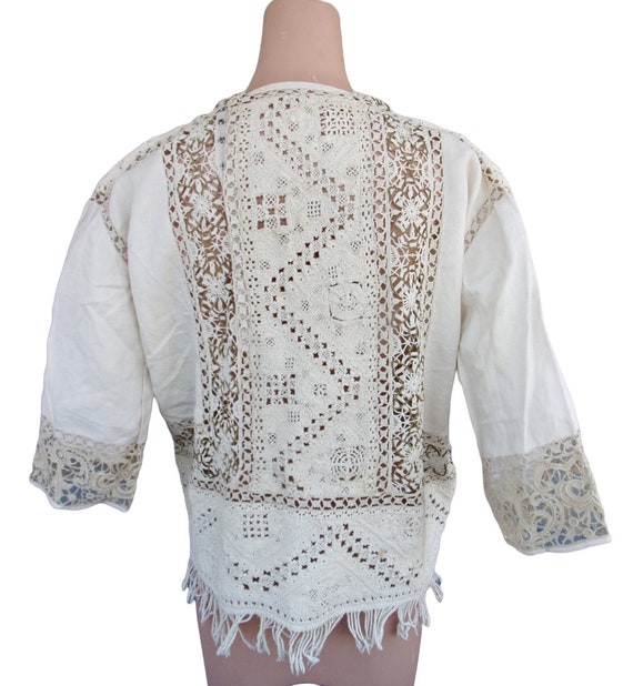 Antique Callot Soeurs Bodice Blouse Linen Mixed L… - image 3