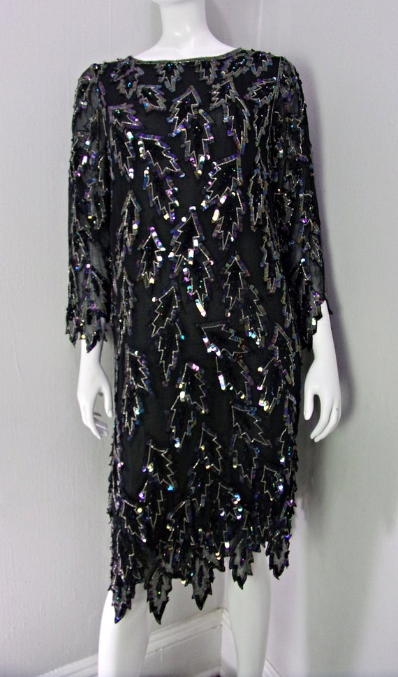 Vintage 80s Sequin Beaded Party Dress, NYE Beaded… - image 9