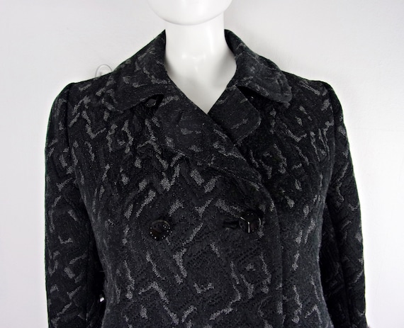 Vintage Swing Coat Wool Fox Fur Trimmed Abstract … - image 3