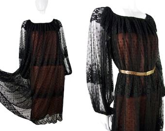 Vintage BOHO Lace Dress, Tent Dress, Peasant Dress, BLACK Lace Dress, Marita by Anthony Muto Dress, 1960s Dress Medium