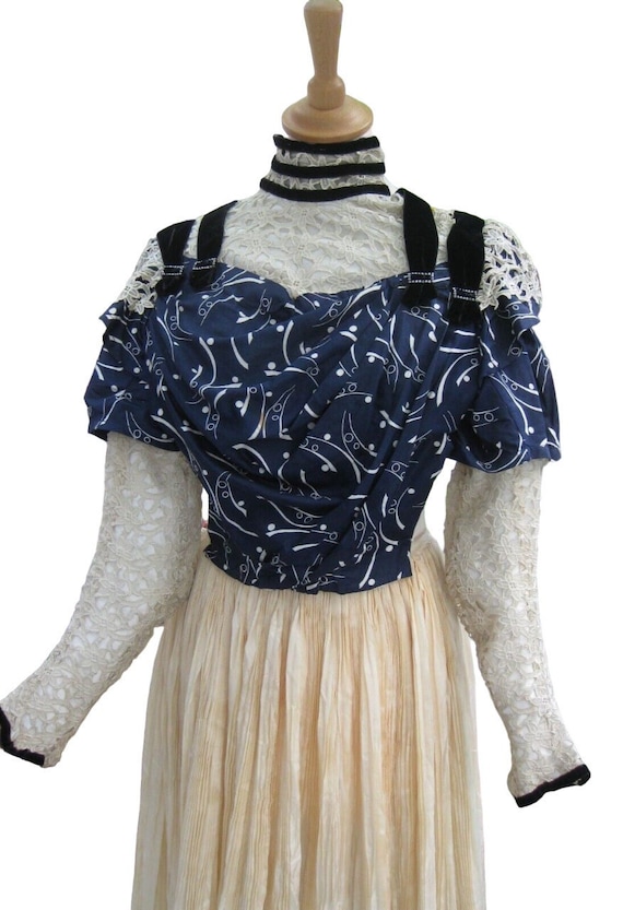 Antique Victorian Silk Bodice, Navy Blue Silk Bodi