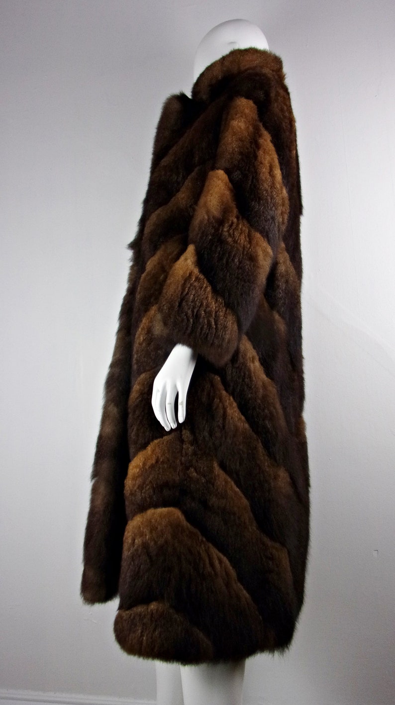 Vintage Fur Coat New Zealand Possum Fur Coat Chevron Pattern Mob Wife