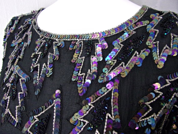 Vintage 80s Sequin Beaded Party Dress, NYE Beaded… - image 8