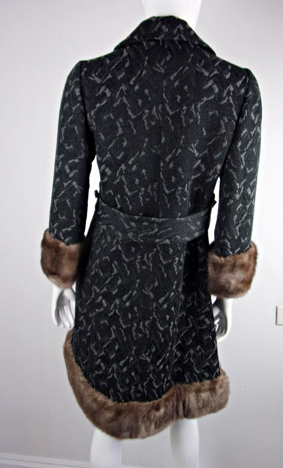 Vintage Swing Coat Wool Fox Fur Trimmed Abstract … - image 8