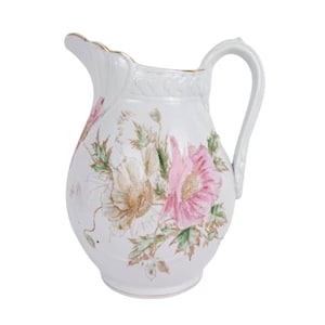 Antique Victorian Ironstone Pitcher Water Pitcher Floral Transferware Cottagecore