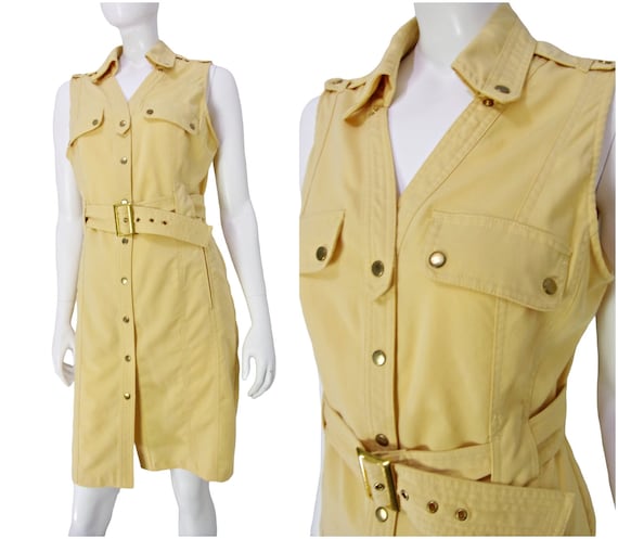 Vintage 90s Safari Dress, 90s Belted Shirt Dress,… - image 1