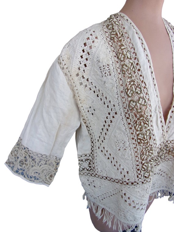 Antique Callot Soeurs Bodice Blouse Linen Mixed L… - image 4