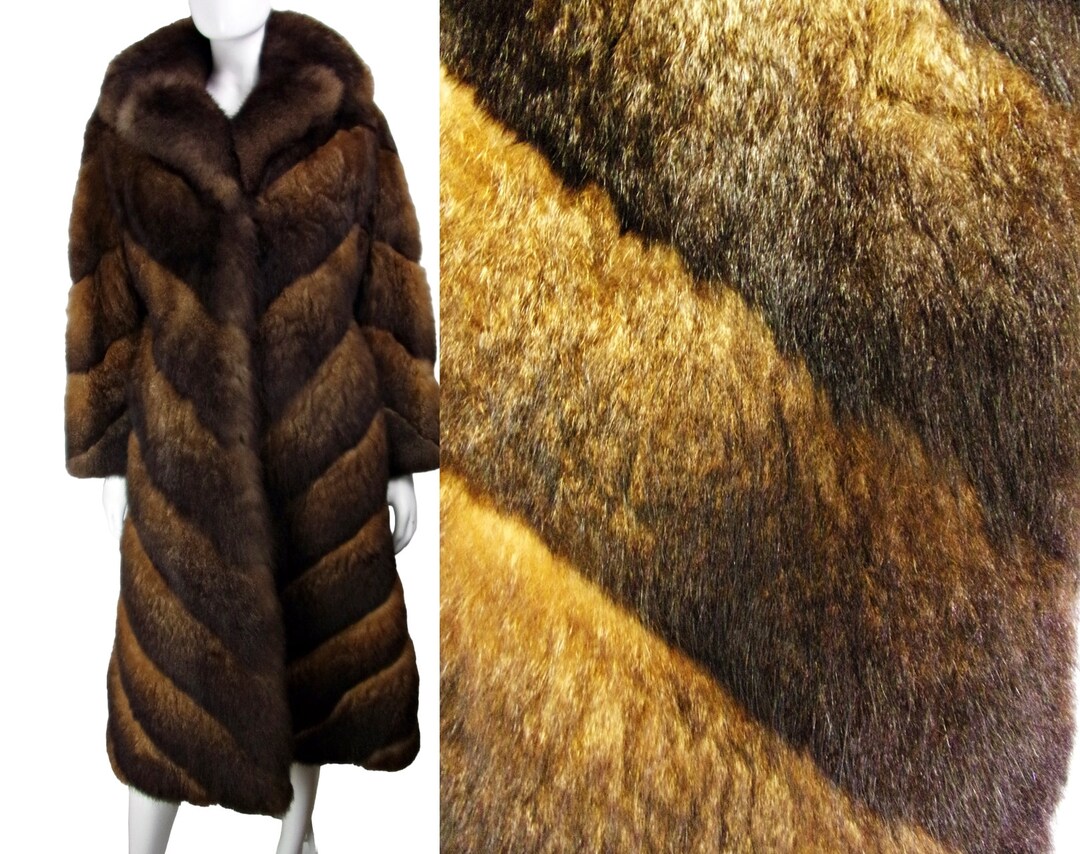 Vintage Fur Coat New Zealand Possum Fur Coat Chevron Pattern Mob Wife