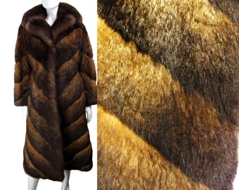 Vintage Fur Coat New Zealand Possum Fur Coat Chevron Pattern Mob Wife Aesthetic