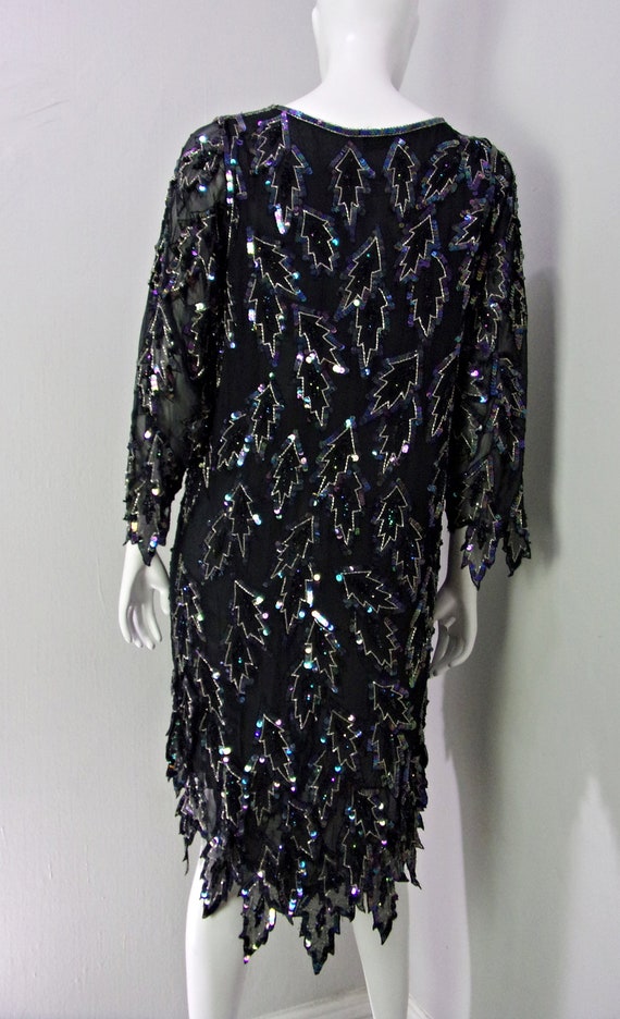 Vintage 80s Sequin Beaded Party Dress, NYE Beaded… - image 4