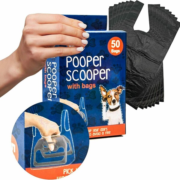 All Pets Dog Pooper Scooper Handheld Lightweight Assembled with 50 BAGS Hygeinic Cleaning Poo Picker for Dog Loo Animal Waste Handheld, 15cm