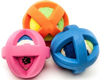 3X8cm Rubber Dog Balls with Hard Tennis Ball Inside Rubber Cover Puzzle Interactive Dog Toys for Boredom Sports Rolling Balls