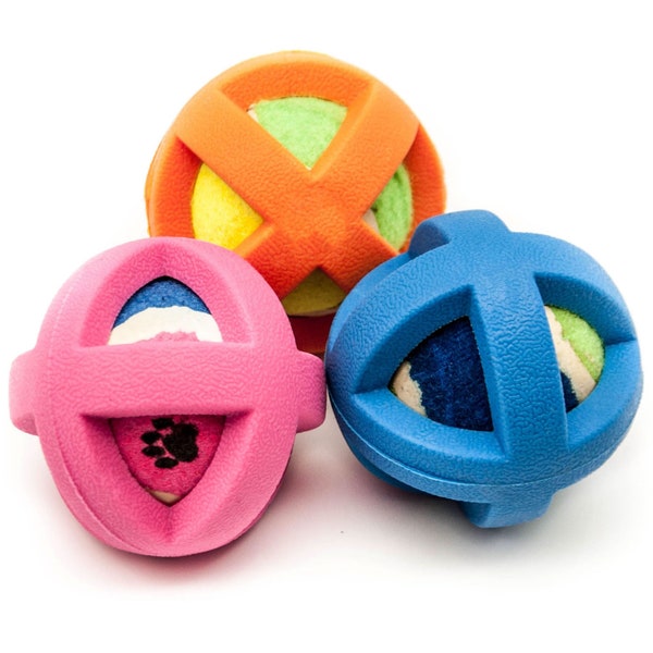 3X8cm Rubber Dog Balls with Hard Tennis Ball Inside Rubber Cover Puzzle Interactive Dog Toys for Boredom Sports Rolling Balls