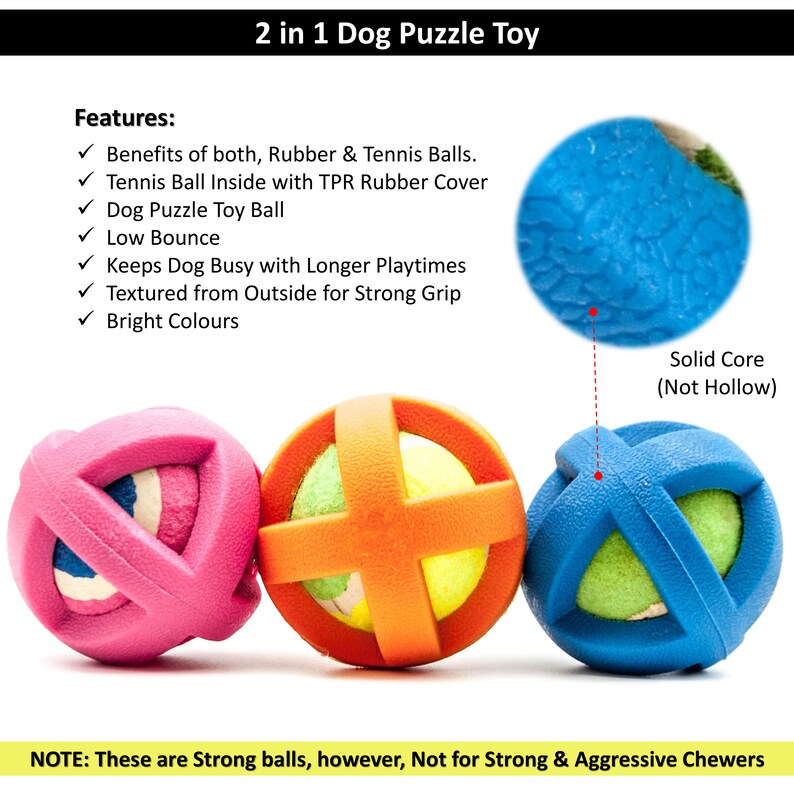 3x8cm Rubber Dog Balls With Hard Tennis Ball Inside Rubber Cover Puzzle Interactive Dog Toys for