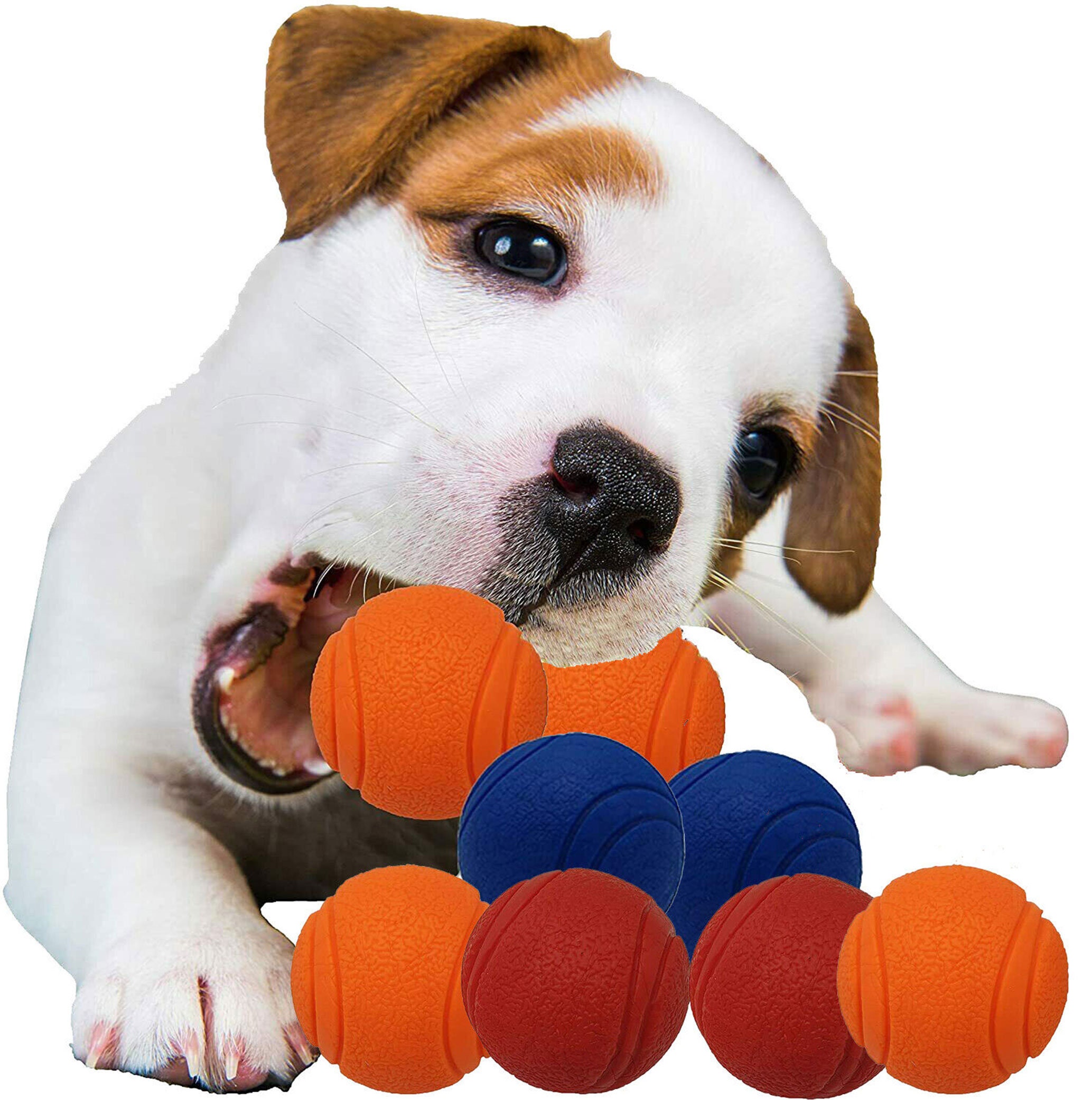 4pk Rubber Dog Balls  Bouncy Puppy Pet Solid Hard Play Ball Fun
