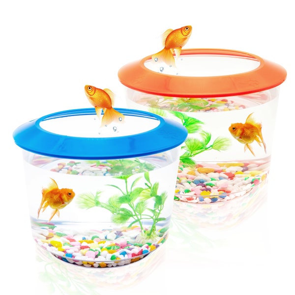 Goldfish Tank Small Fish Tanks and Aquariums Complete Set up Kids Fish Tank Starter Kits Fish Bowl for Goldfish with Gravel Ornamental Plant