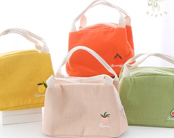 Lunch Bag with Fruits logo embroidered Fruit Style Insulated Lunch Bag, Reusable Snack Bag