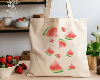 Watermelon Print Tote Bag: Recycled Cotton Canvas Grocery Bag