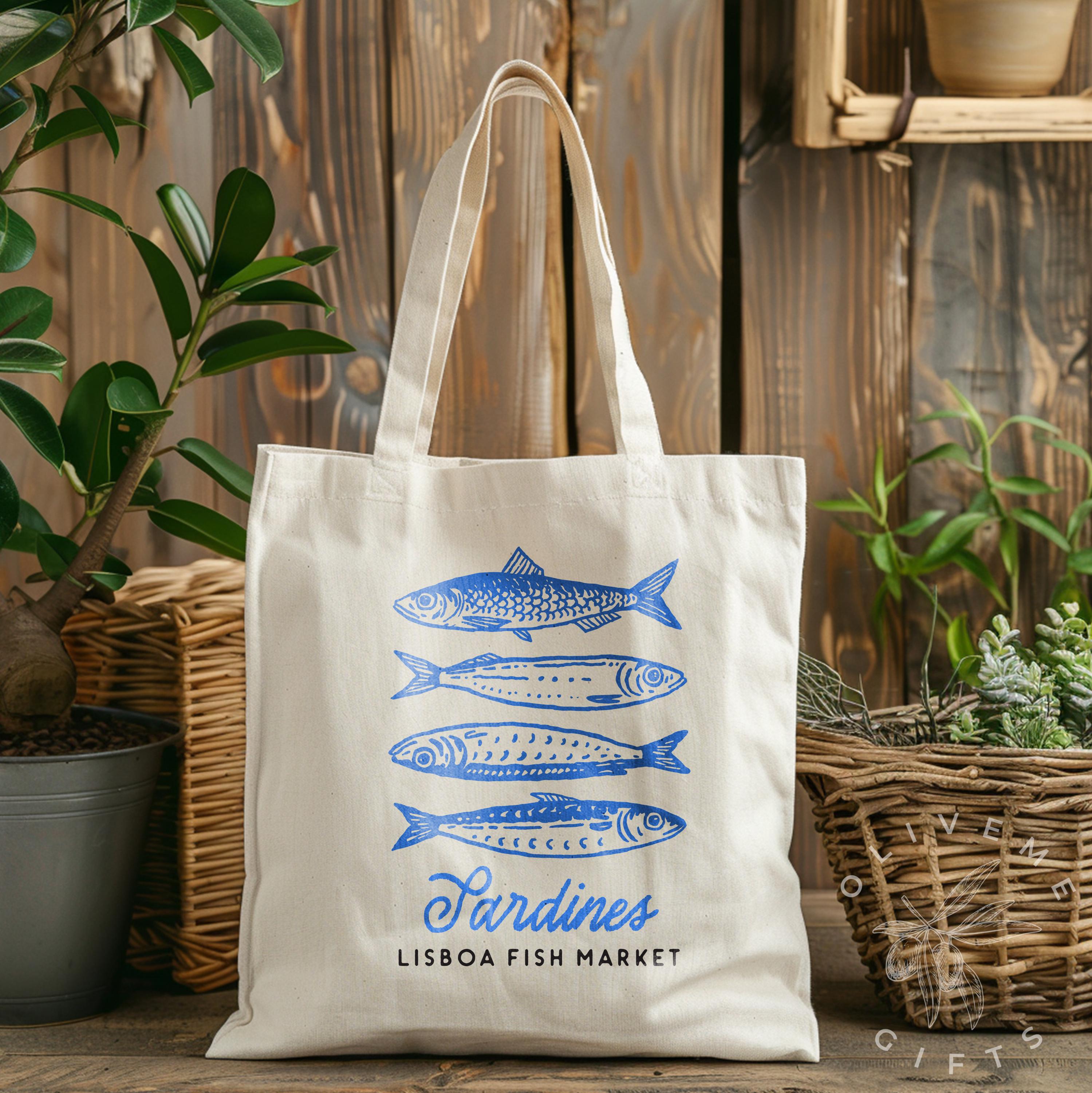 40 Retro Tote Bags: The Ultimate Fashion Accessory 36 Retro Sardines Canvas Tote Bag: Minimalist Grocery Shopping Bag
