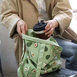 Avocado Printed Two-Sided Tote Bag, Cute Avocado Bag, Avocado Green Canvas Tote Bag, Reusable Shopping Bag, Office School Tote bild 4