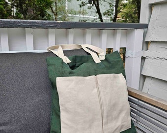 Sac fourre-tout en toile de coton avec poches avant et poche intérieure - Sac à main minimaliste, sac d'école, sac de bureau, sac fourre-tout de tous les jours