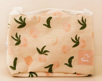 Peach Print Lunch Bag – Canvas Insulated Cooler
