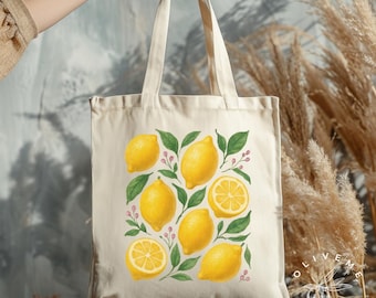 Cute Lemon Tote Bag for Grocery Shopping Cute Gift for Her Minimalist Bag Cute Tote Unique Birthday Gift Ideas Summer Lemons Bag Watercolor