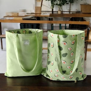 Avocado Printed Two-Sided Tote Bag, Cute Avocado Bag, Avocado Green Canvas Tote Bag, Reusable Shopping Bag, Office School Tote Avocado