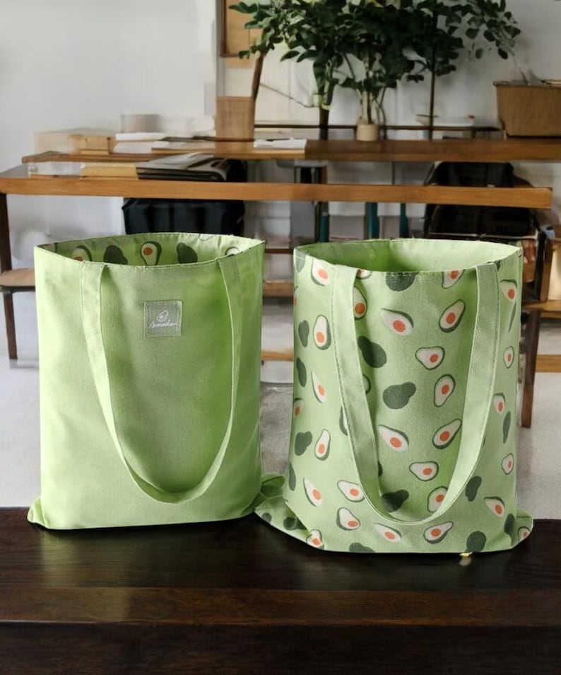 Avocado Printed Two-Sided Tote Bag, Cute Avocado Bag, Avocado Green Canvas Tote Bag, Reusable Shopping Bag, Office School Tote Avocado