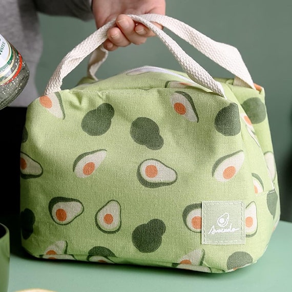 Avocado Print Insulated Lunch Bag, Reusable Canvas Tote, Cute Fruit Lunch Bag for School, Work Lunch Bag, Cute Office Gift