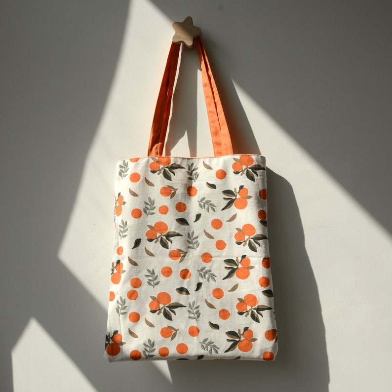 Cute Fruit Printed Double Sided Grocery Bag, Cotton Tote Bag with Fruit Pattern Printing Shopping, Reusable Canvas Bag, Cute Tote Bag 