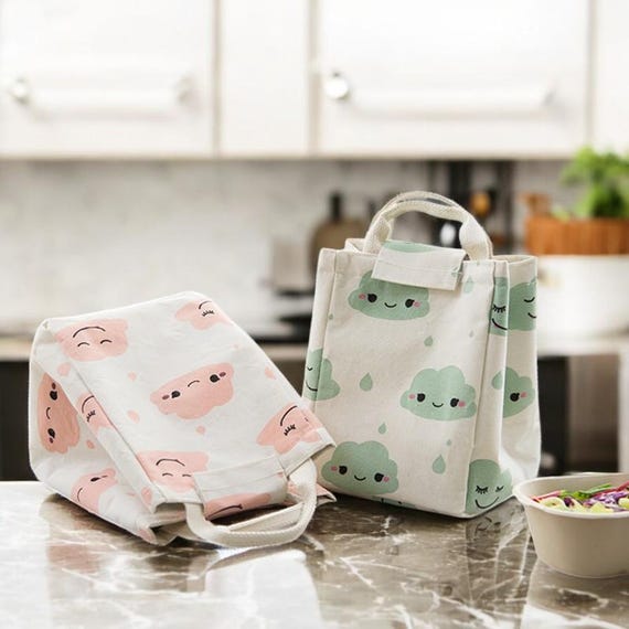 Cute Cloud Print Lunch Bag, Heat Insulated Canvas, School Office