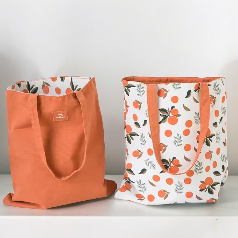 Avocado Printed Two-Sided Tote Bag, Cute Avocado Bag, Avocado Green Canvas Tote Bag, Reusable Shopping Bag, Office School Tote Orange
