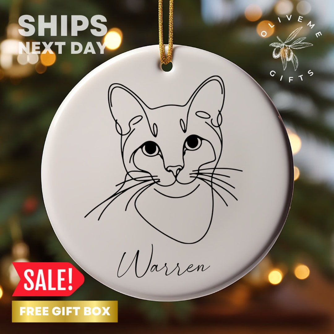 Personalized Pet Photo Ornament, Custom Cat or Dog Portrait Christmas ...